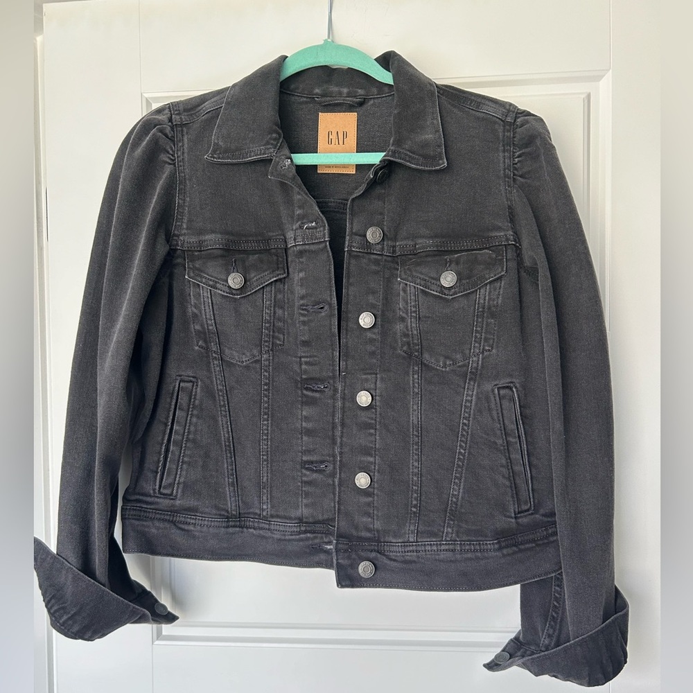 Gap puff sleeve gray denim jacket sz medium
